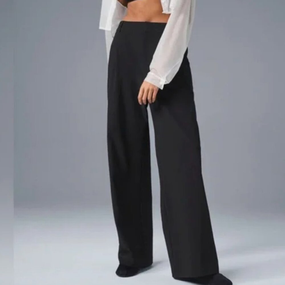 Alo Yoga High Waist Pursuit Trouser Women’s Wide Leg Pleated Black Pants Small